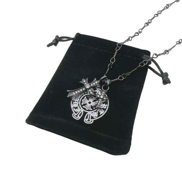 Chr0me  Hearts CH Black Cross Crystal Necklace