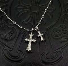 1:1 quality version Sterling Silver CH and Diamond Double Cross Necklace 12 colors