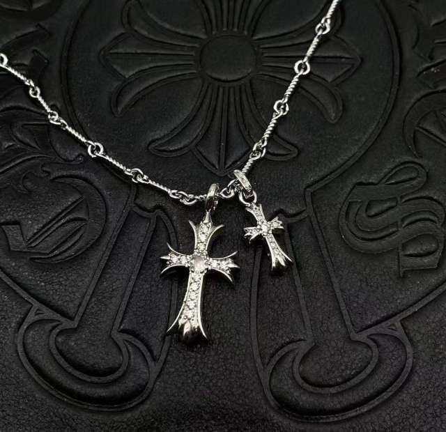 1:1 quality version Sterling Silver CH and Diamond Double Cross Necklace 12 colors