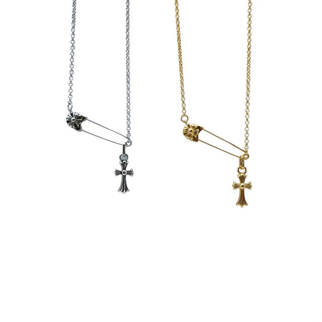 Chr0me  Hearts Cross Flower Pin Necklace