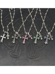 1:1 quality version Sterling Silver CH and Diamond Double Cross Necklace 12 colors