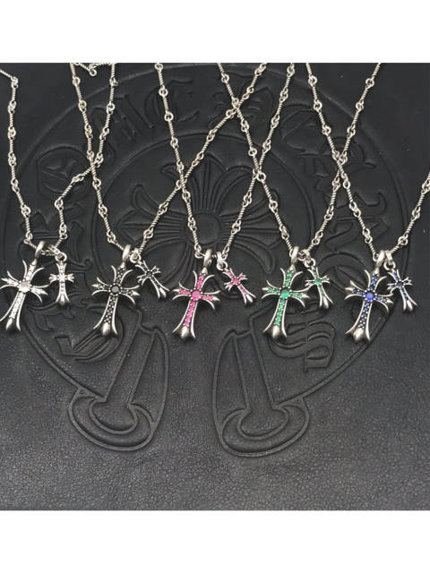 1:1 quality version Sterling Silver CH and Diamond Double Cross Necklace 12 colors