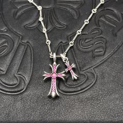 1:1 quality version Sterling Silver CH and Diamond Double Cross Necklace 12 colors