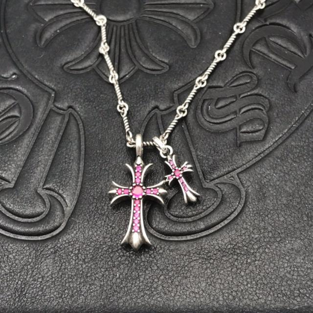1:1 quality version Sterling Silver CH and Diamond Double Cross Necklace 12 colors