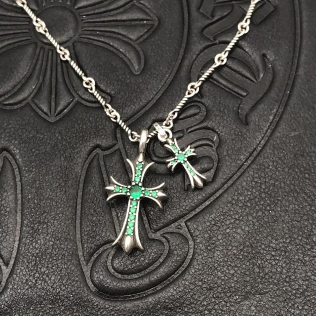 1:1 quality version Sterling Silver CH and Diamond Double Cross Necklace 12 colors