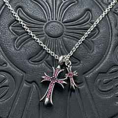 1:1 quality version Sterling Silver CH and Diamond Double Cross Necklace 12 colors