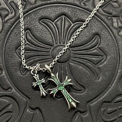 1:1 quality version Sterling Silver CH and Diamond Double Cross Necklace 12 colors