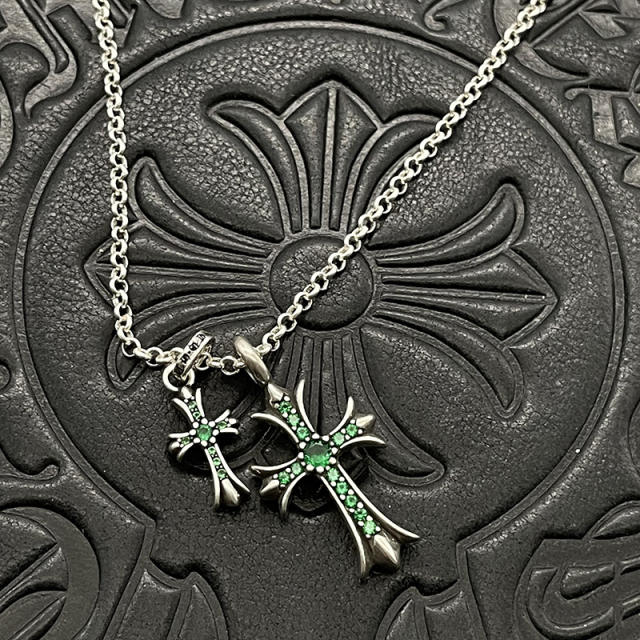 1:1 quality version Sterling Silver CH and Diamond Double Cross Necklace 12 colors