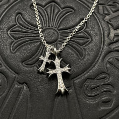 1:1 quality version Sterling Silver CH and Diamond Double Cross Necklace 12 colors