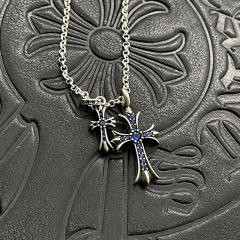 1:1 quality version Sterling Silver CH and Diamond Double Cross Necklace 12 colors