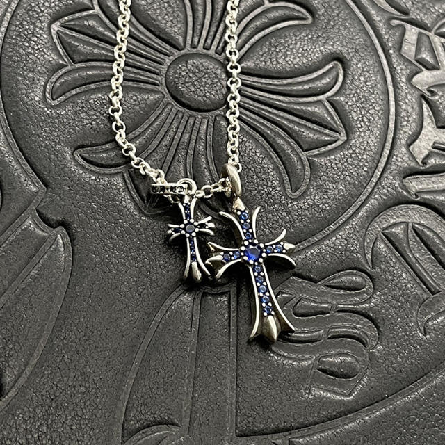 1:1 quality version Sterling Silver CH and Diamond Double Cross Necklace 12 colors