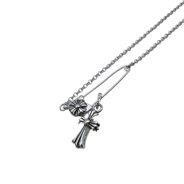 Chr0me  Hearts Cross Flower Pin Necklace