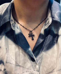 Chr0me  Hearts Black Double Crystal Cross Necklace