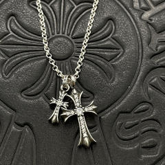 1:1 quality version Sterling Silver CH and Diamond Double Cross Necklace 12 colors