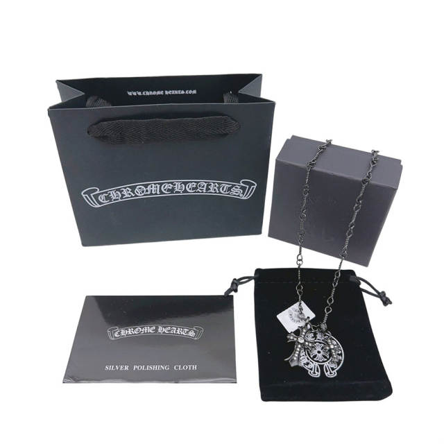 Chr0me  Hearts CH Black Cross Crystal Necklace