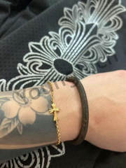 1:1 quality version Classic Sterling Silver Gold Plated 22K Gold Cross Adjustable Bracelet
