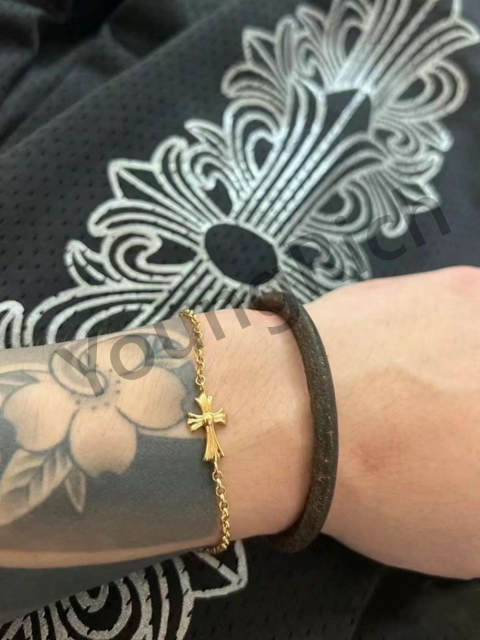 1:1 quality version Classic Sterling Silver Gold Plated 22K Gold Cross Adjustable Bracelet