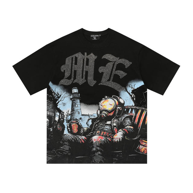Mixed Emotion Rhinestone Monogram Astronaut Print Tee
