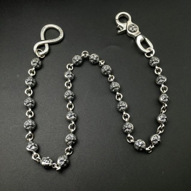 Pure Silver Crossed Flower Ball Buckle Waist Pants Chain