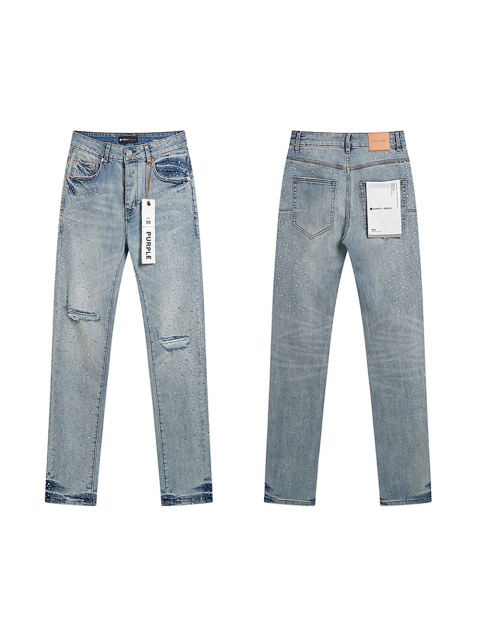 Purple Rhinestone Light Blue Jeans