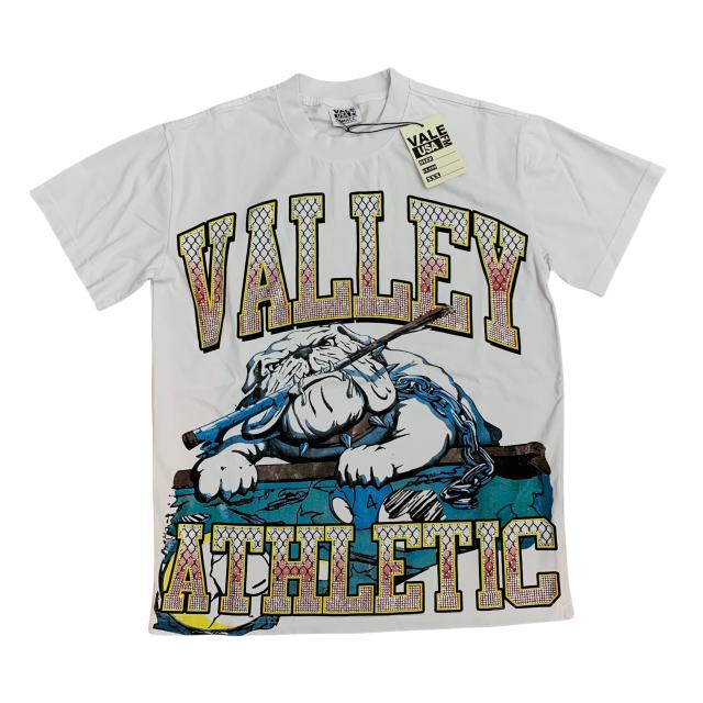 Vale Forever Rhinestone Letter Dog Print Washed Version Tee