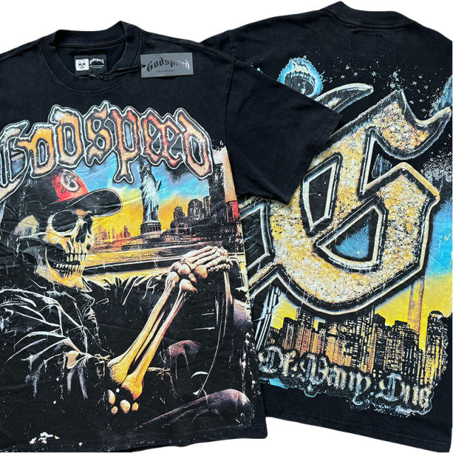 Godspeed Skull Driving Landscape Print Washed Version Tee 2 colors
