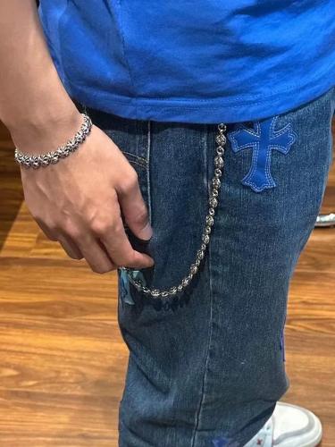 Pure Silver Crossed Flower Ball Buckle Waist Pants Chain