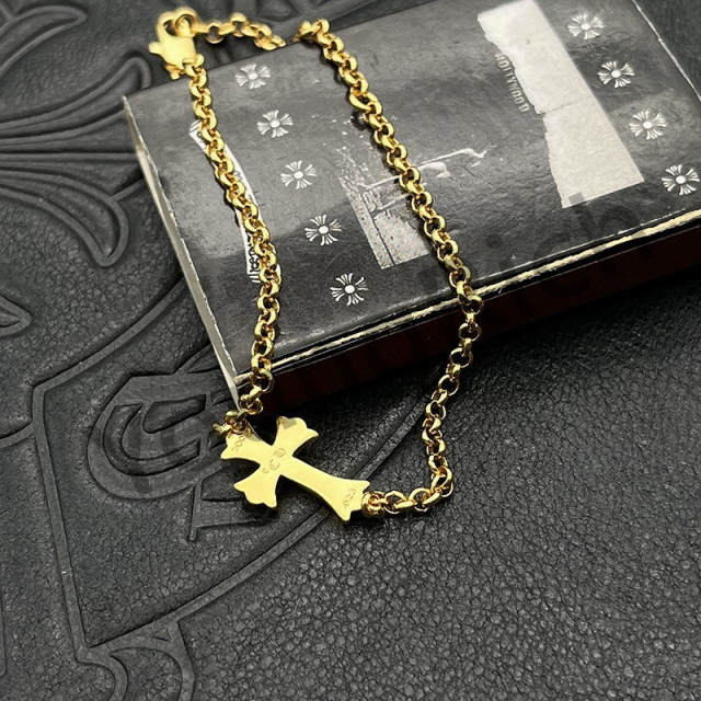 1:1 quality version Classic Sterling Silver Gold Plated 22K Gold Cross Adjustable Bracelet