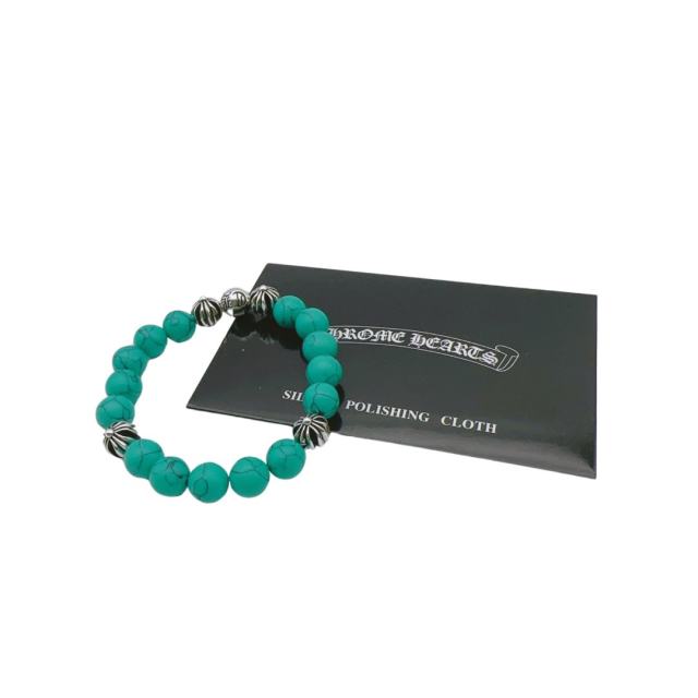 Natural turquoise silver bead bracelet
