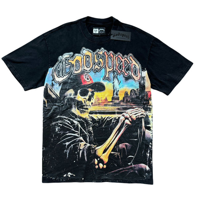 Godspeed Skull Driving Landscape Print Washed Version Tee 2 colors