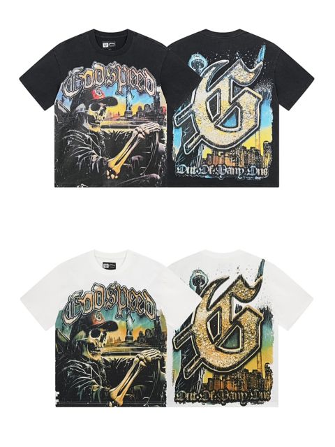 Godspeed Skull Driving Landscape Print Washed Version Tee 2 colors