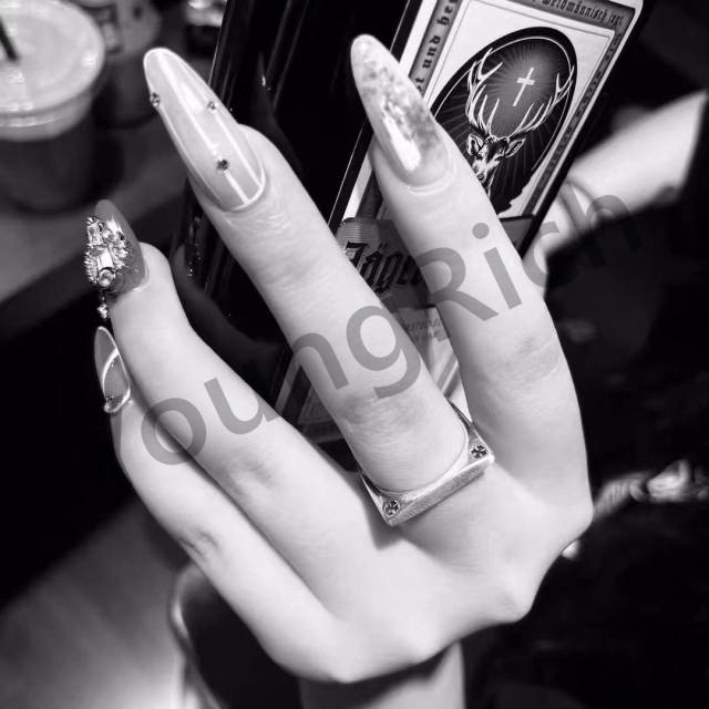 1:1 quality version Pure Silver KT Quadrilateral Couple's Finger Ring