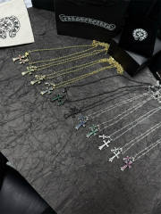 Chrοme Hearts Double Crystal Cross Necklace （with box）