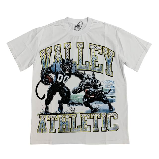 Vale Forever Diamond Encrusted Monogrammed Cat & Dog Battle Print Washed Version Tee