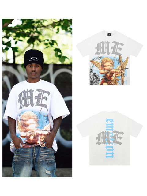 Mixed Emotion Rhinestone Letter Angel Print Tee