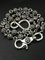 Pure Silver Crossed Flower Ball Buckle Waist Pants Chain