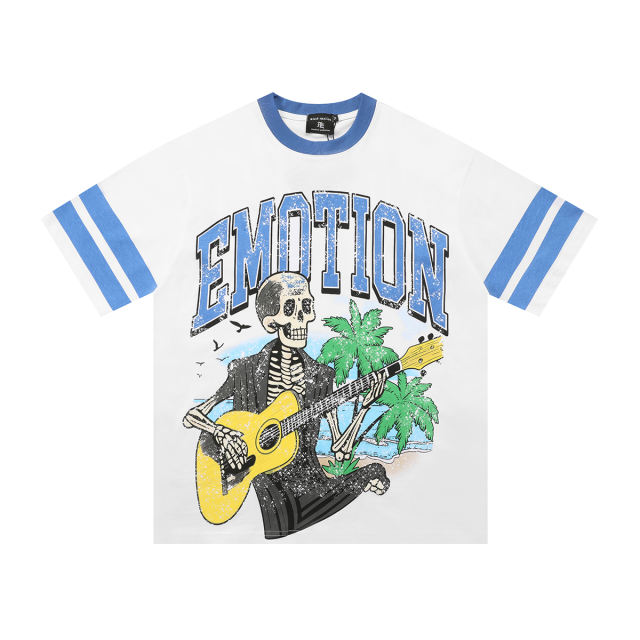 Mixed Emotion Astronaut Surfing Skull Playing Guitar Print Tee 2 colors