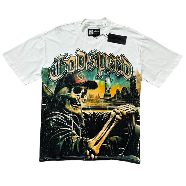 Godspeed Skull Driving Landscape Print Washed Version Tee 2 colors