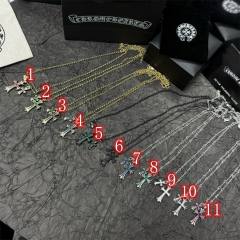 Chrοme Hearts Double Crystal Cross Necklace （with box）