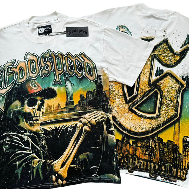 Godspeed Skull Driving Landscape Print Washed Version Tee 2 colors