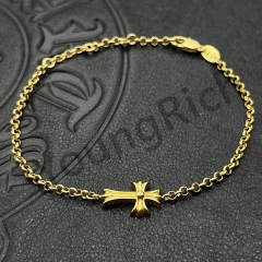 1:1 quality version Classic Sterling Silver Gold Plated 22K Gold Cross Adjustable Bracelet