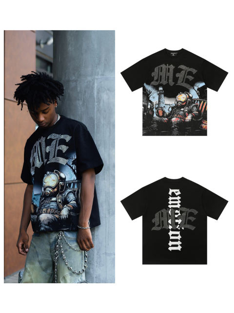 Mixed Emotion Rhinestone Monogram Astronaut Print Tee