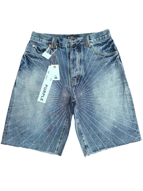 1:1 quality version Purple Diamond-studded denim shorts