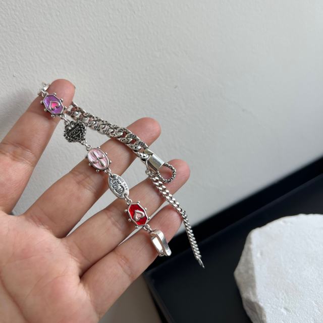 Enameled Reversible Silver Bracelet