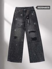 1:1 quality version Purple Diamond Flower Wide Leg Jeans