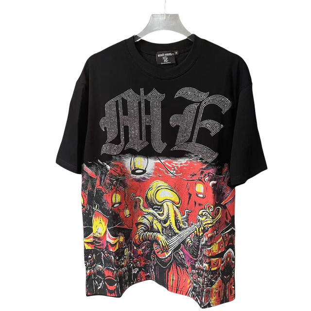 Mixed Emotion Rhinestone Octopus Playing guitar Print Tee