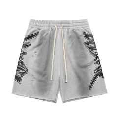 Mixed Emotion Side Letter Print Vintage Cut-Off Shorts