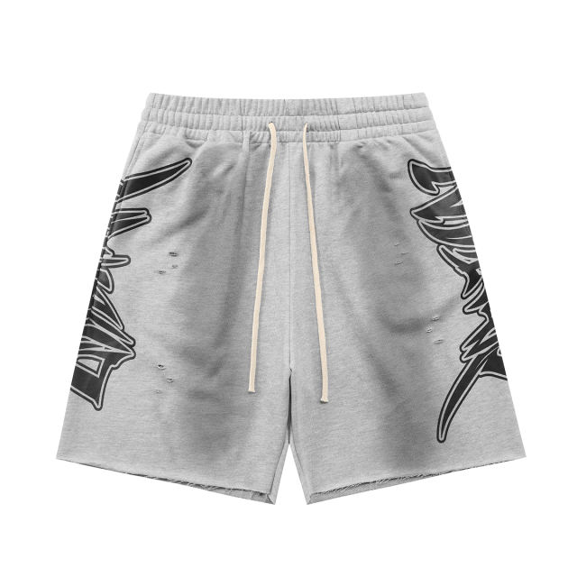 Mixed Emotion Side Letter Print Vintage Cut-Off Shorts