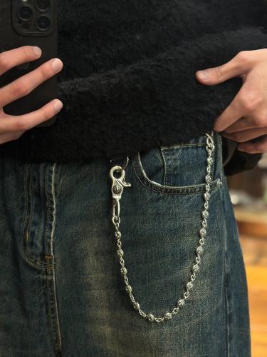 Pure Silver Crossed Flower Ball Buckle Waist Pants Chain