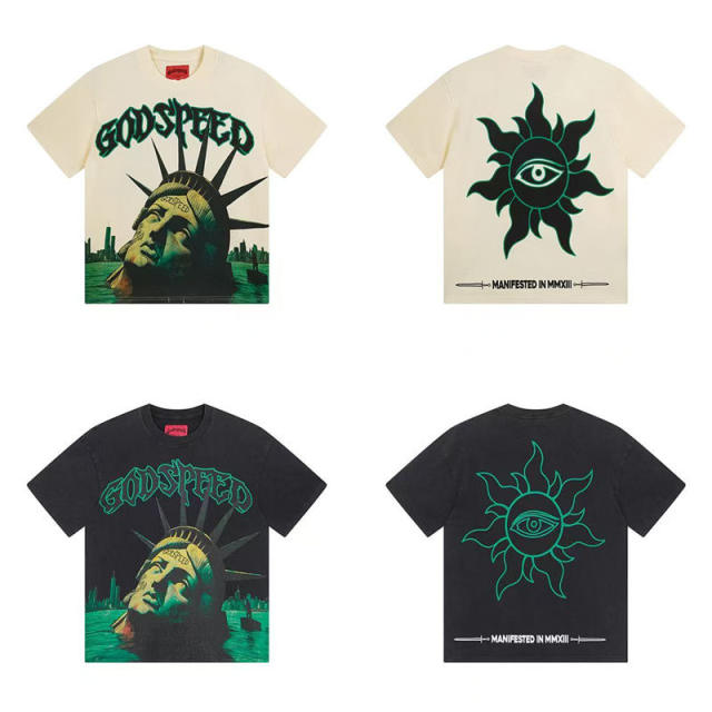 Godspeed Statue of Liberty T-Shirt Beige Black